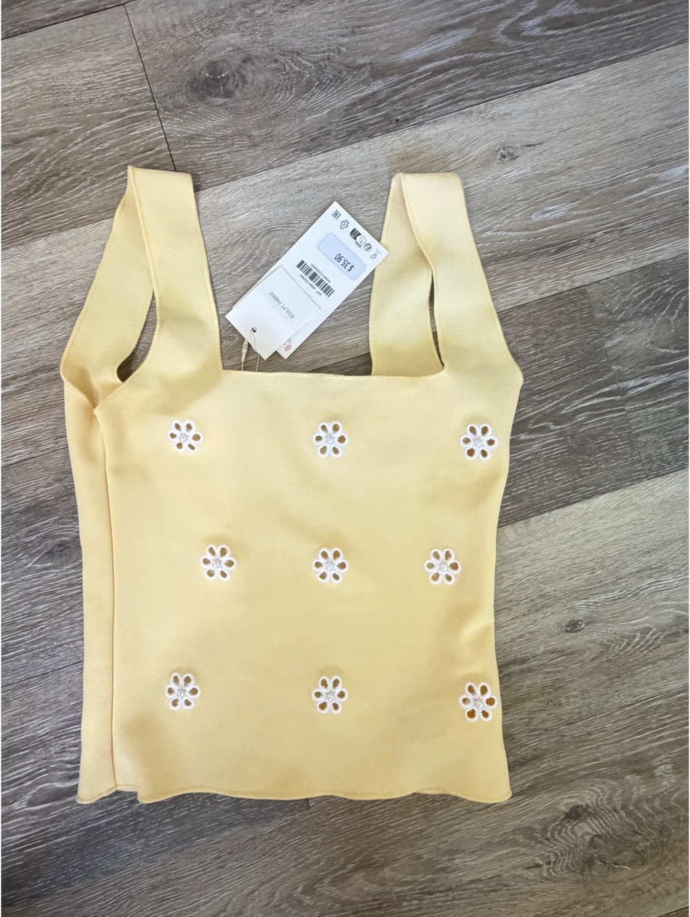 Zara viral NWT Yellow floral eyelet knit tank top